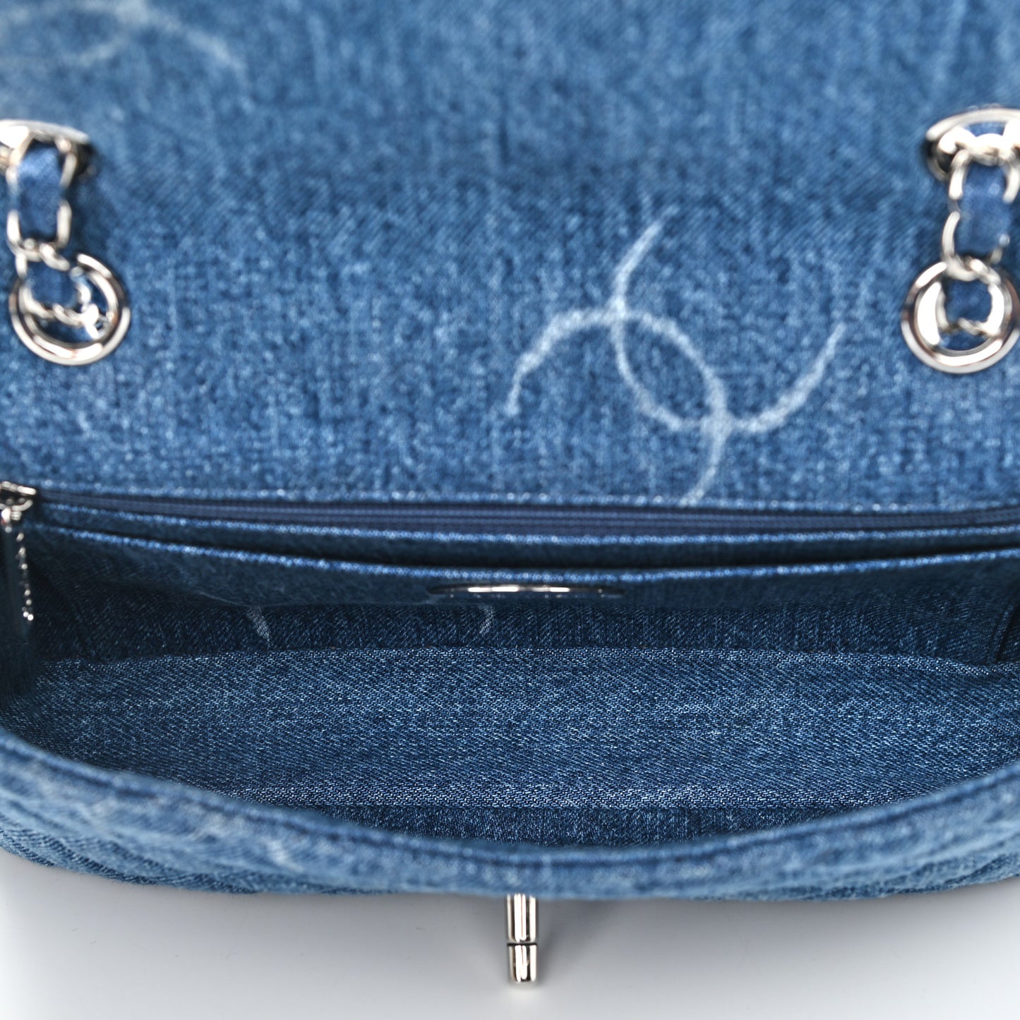 Denim Quilted CC Print Medium Single Flap Blue