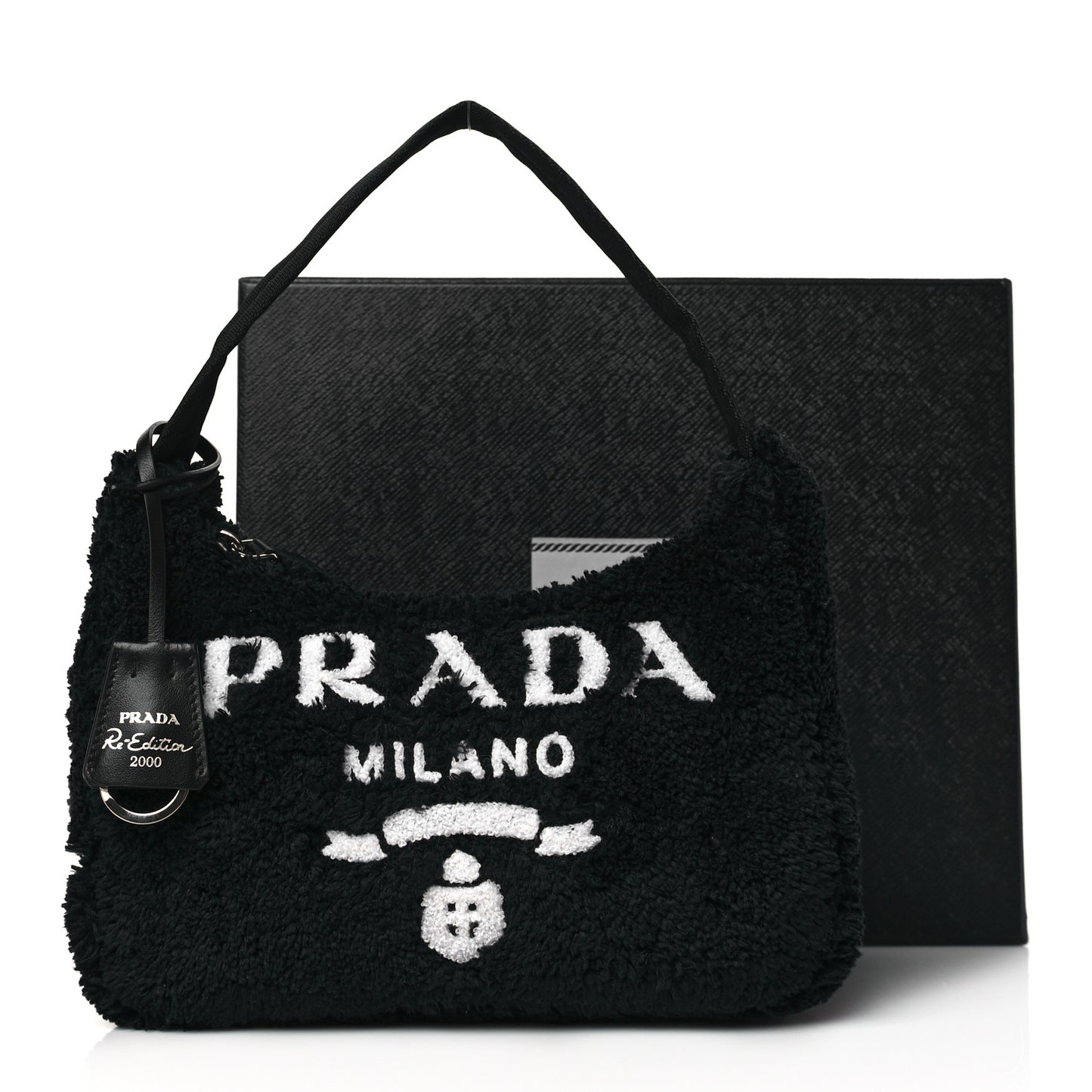 Terry Cloth Mini Re-Edition 2000 Bag Black White