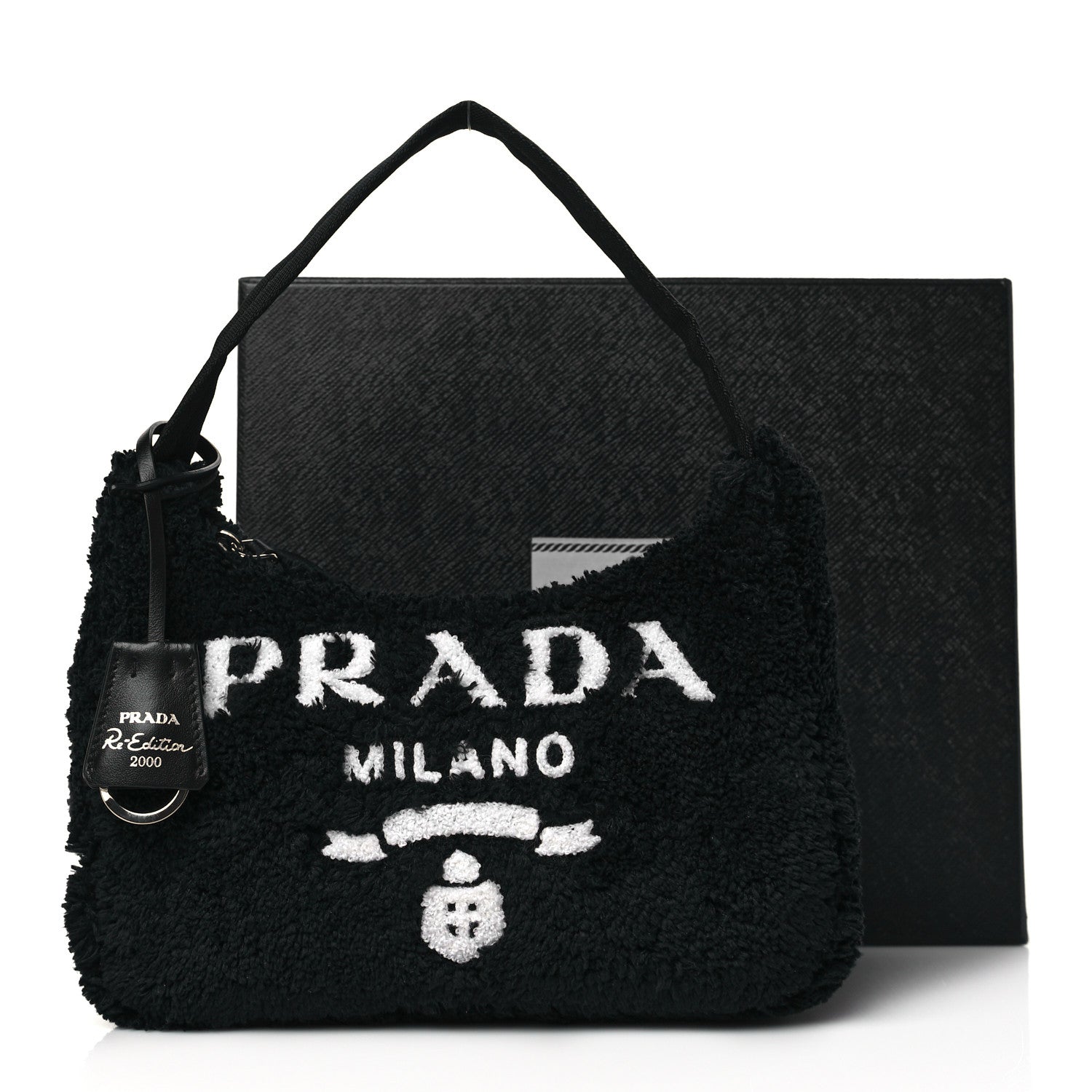 Prada Terry Cloth Mini Re-Edition 2000 Bag Black White 11 of 11