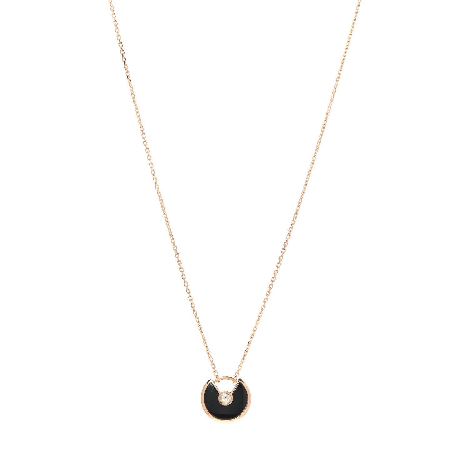 18K Pink Gold Diamond Black Onyx XS Amulette de Cartier Pendant Necklace