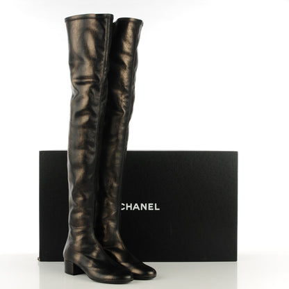 Chanel Metallic Lambskin Over the Knee Boots 36 Dark Grey 4 of 7