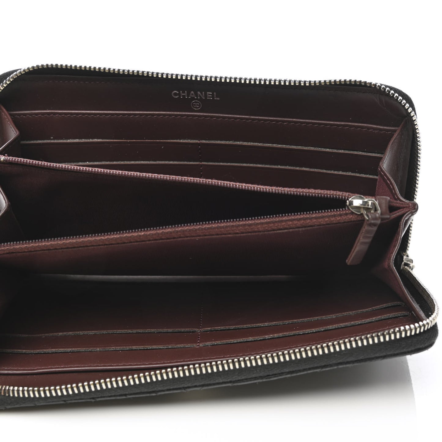 Caviar Chevron Quilted Large Gusset Zip Around Wallet Black