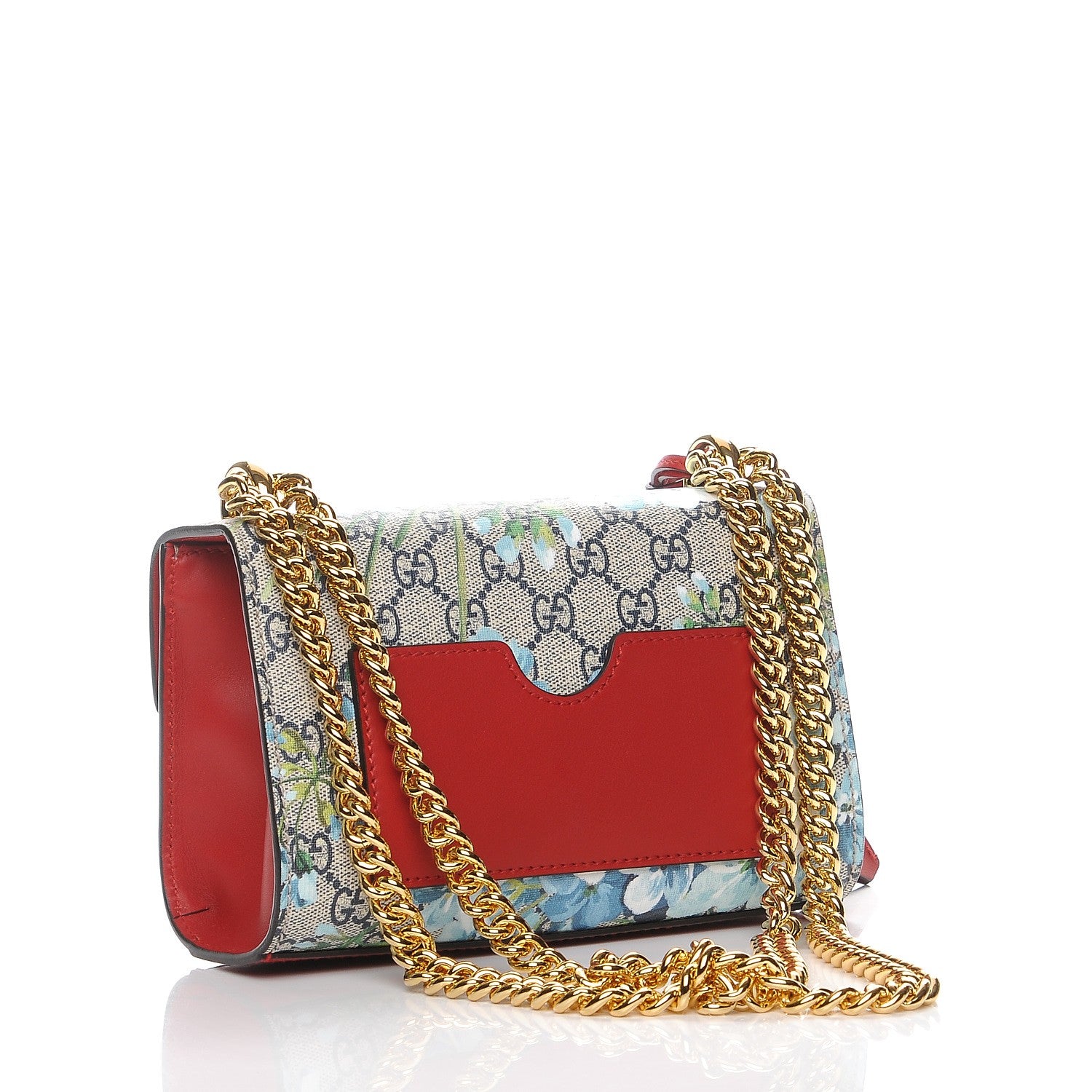 Gucci GG Supreme Monogram Blooms Small Padlock Shoulder Bag Beige Blue Navy Hibiscus Red 3 of 8
