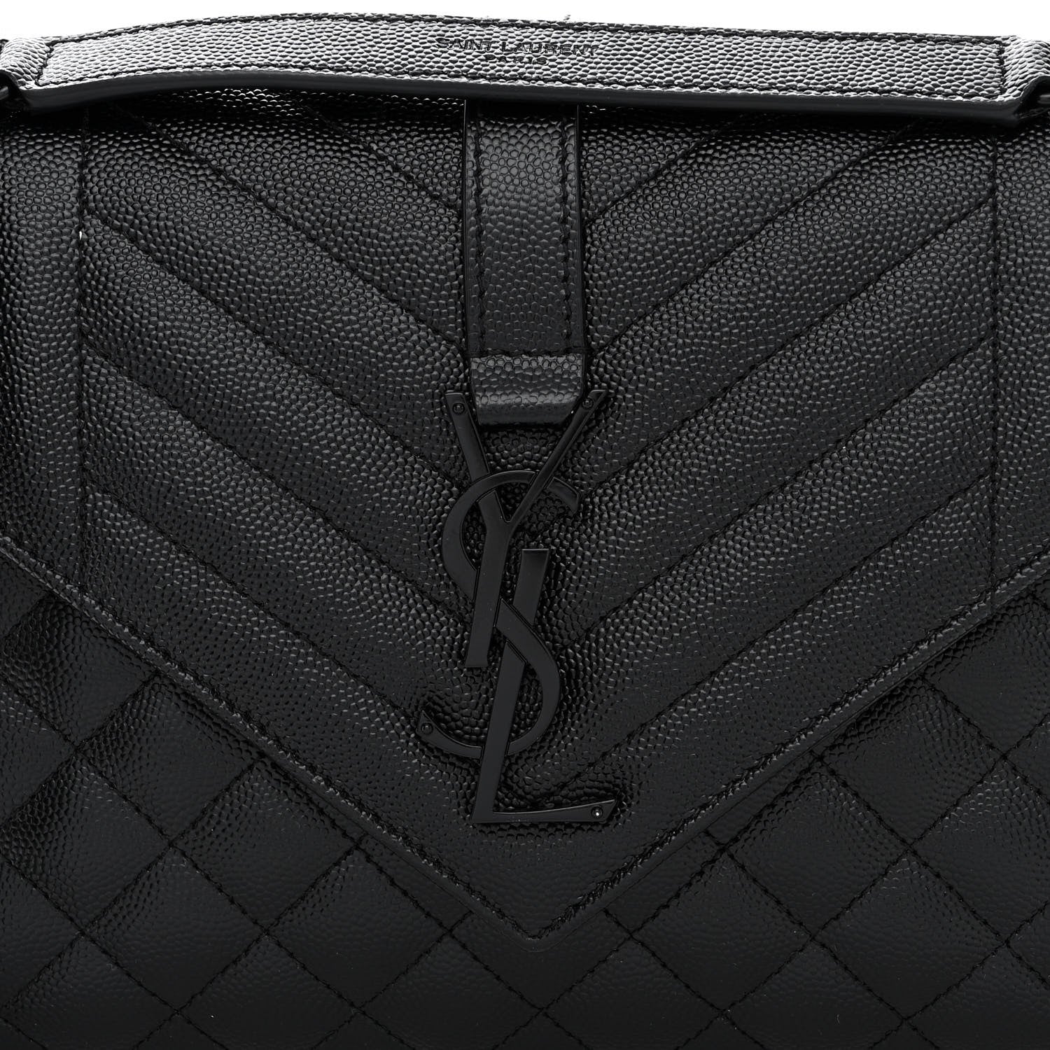 Saint Laurent Grain De Poudre Textured Mixed Matelasse Triquilt Medium Monogram Monochrome Satchel Black 8 of 11