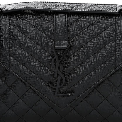 Saint Laurent Grain De Poudre Textured Mixed Matelasse Triquilt Medium Monogram Monochrome Satchel Black 8 of 11