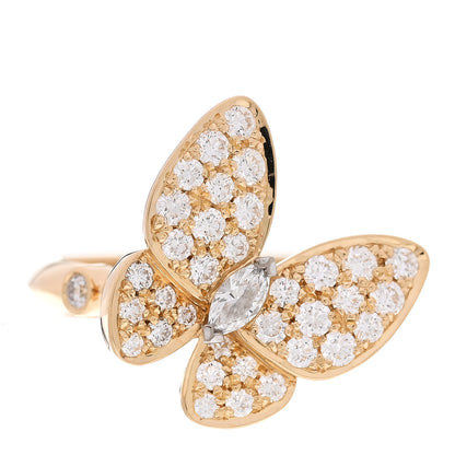 Van Cleef & Arpels 18K Yellow Gold Diamond Two Butterfly Ring 50 5.25 1 of 6