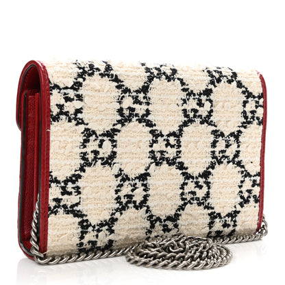 Gucci Tweed GG Monogram Mini Dionysus Chain Wallet White Black Romantic Cherry 2 of 10