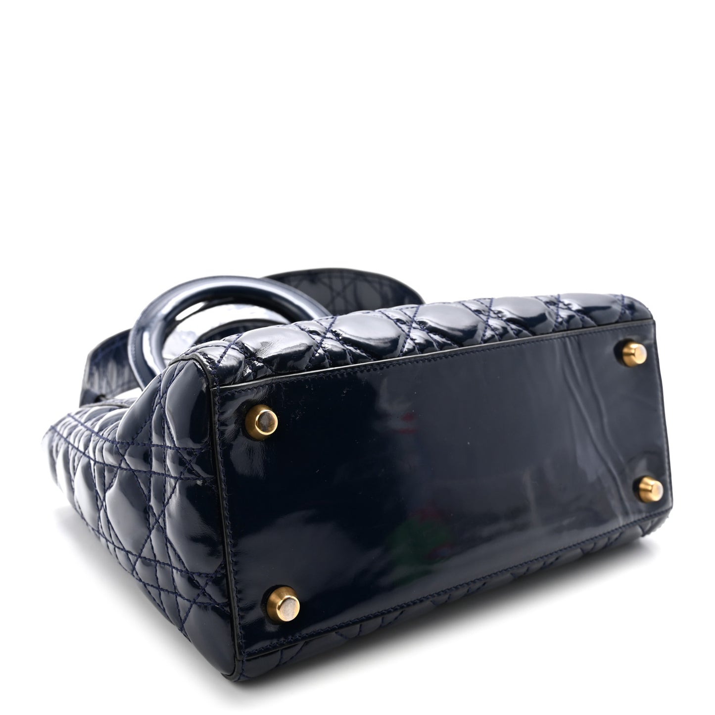 Patent Cannage Medium Supple Lady Dior  Navy Blue