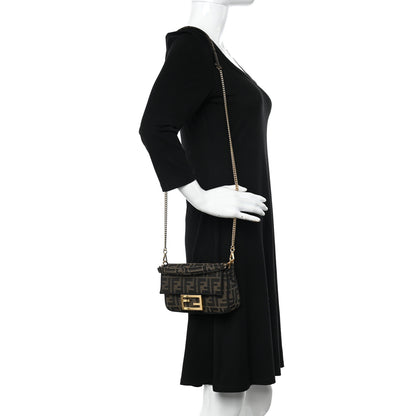 Fendi Fabric Jacquard FF 1974 Mini Baguette Tobacco Moro Black 2 of 11