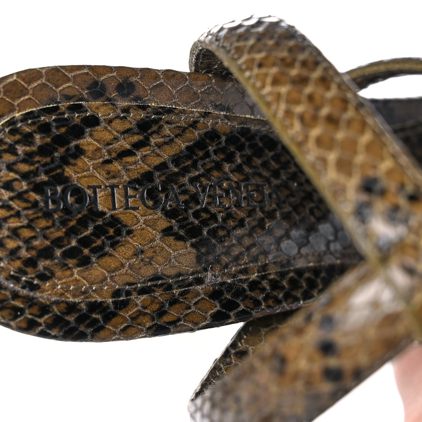 Python Printed Calfskin Spiral Sandals 39 Kaki