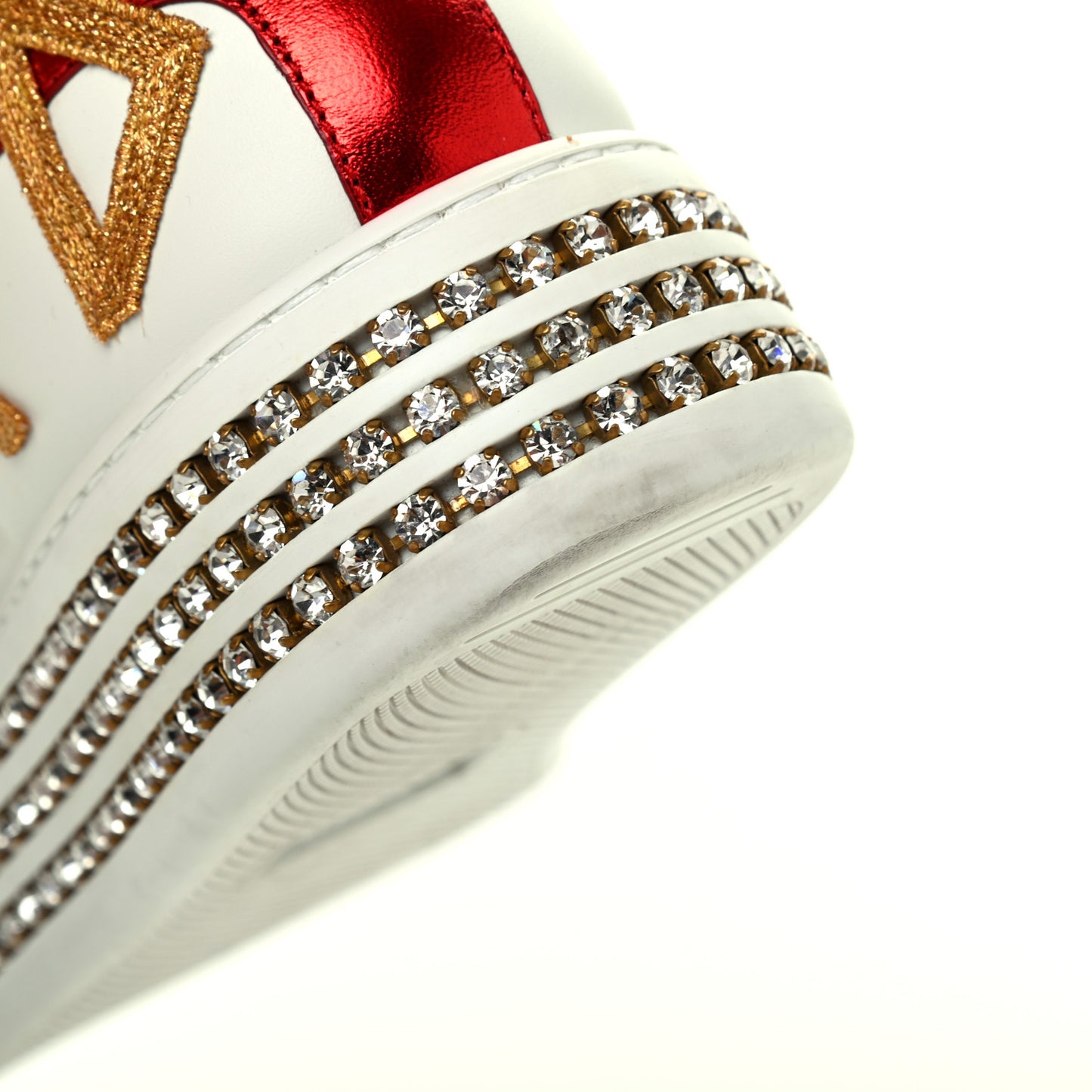 Calfskin Crystal Web LOVED Embroidered Womens Ace Platform Sneakers 37 White Red Flame Notte
