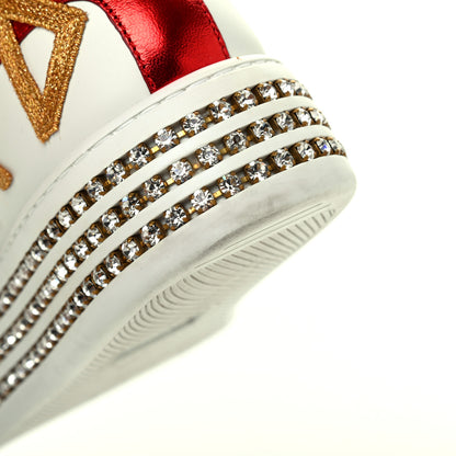 Gucci Calfskin Crystal Web LOVED Embroidered Womens Ace Platform Sneakers 37 White Red Flame Notte 12 of 16