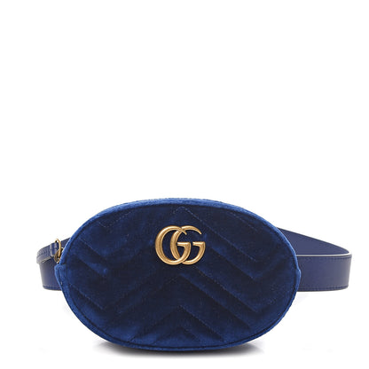 Gucci Velvet Matelasse GG Marmont Belt Bag 75 30 Cobalt Blue 1 of 8