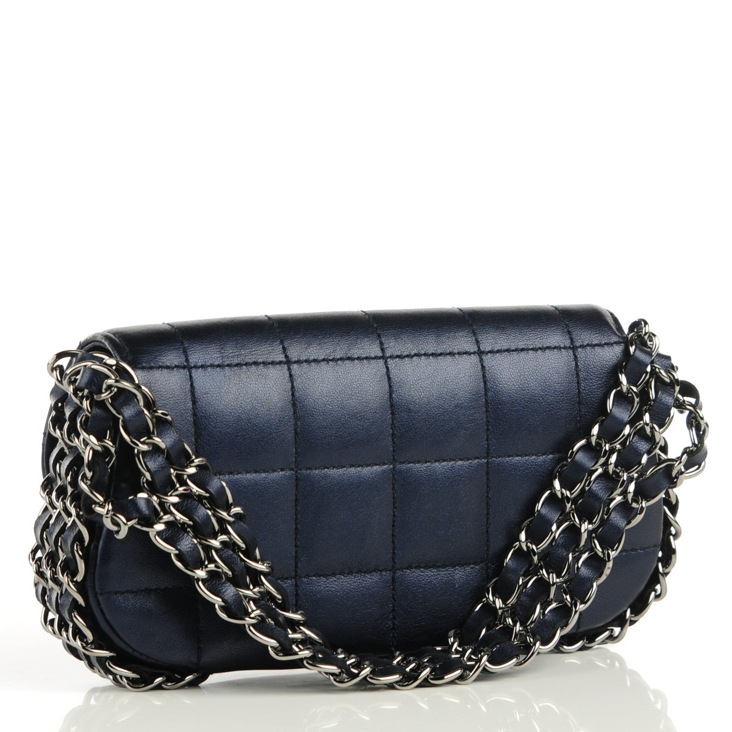Chanel Metallic Lambskin Quilted Chocolate Bar 3 Chain Flap Navy 4 of 9