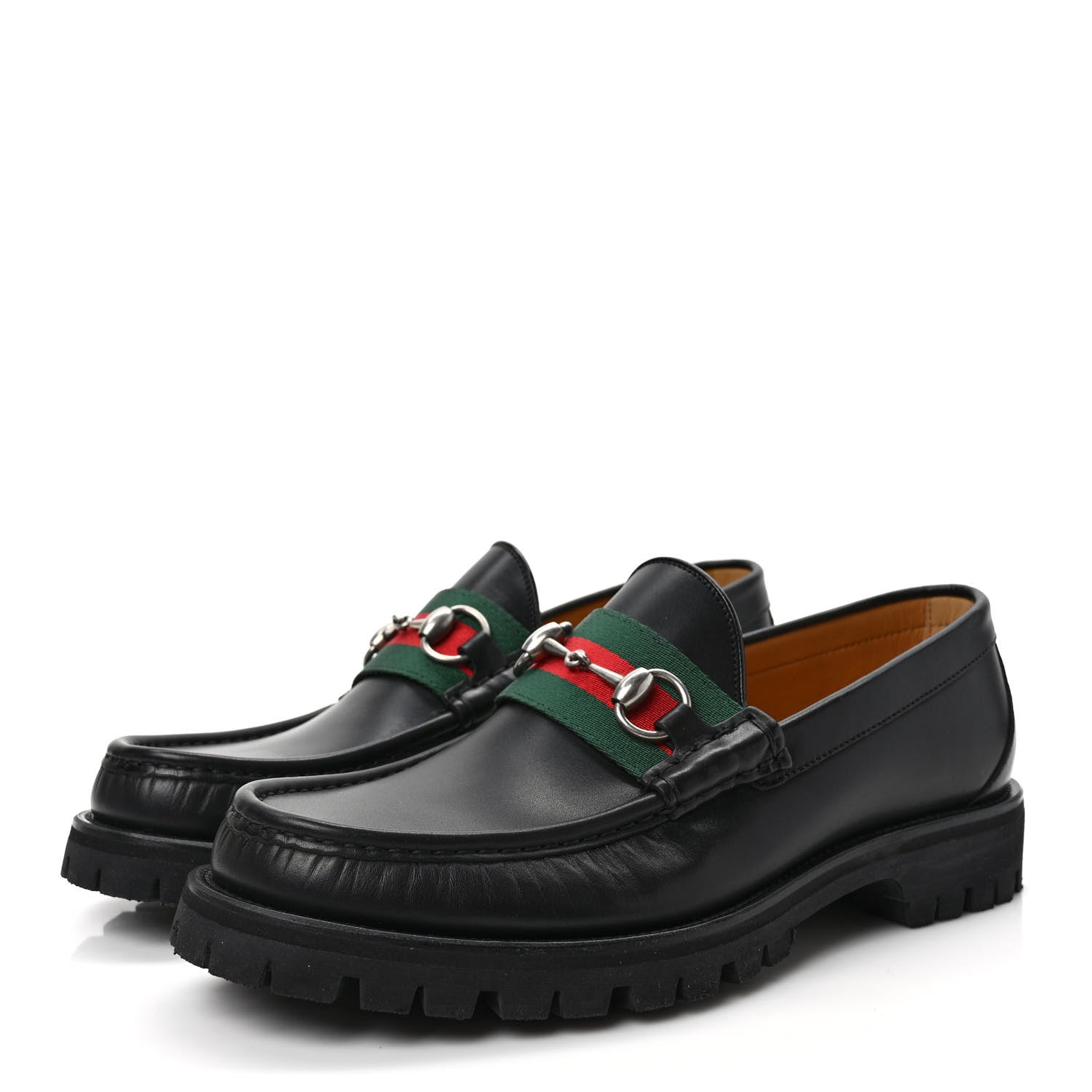 Gucci Cirano Lux Web Mens Horsebit Lug Sole Loafers 7.5 Black 3 of 8