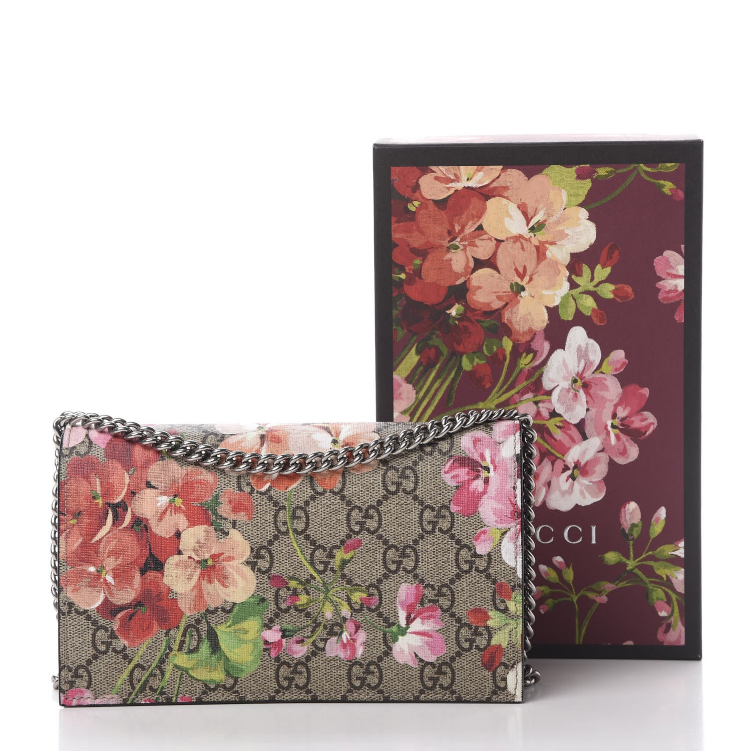 Gucci GG Supreme Monogram Blooms Chain Wallet Beige Multicolor Dry Rose 11 of 11