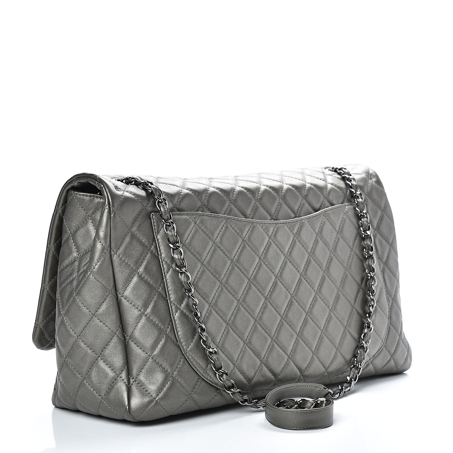 Chanel Metallic Calfskin Quilted XXL Travel Flap Bag Dark Silver 2 of 9