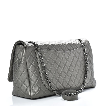 Chanel Metallic Calfskin Quilted XXL Travel Flap Bag Dark Silver 2 of 9