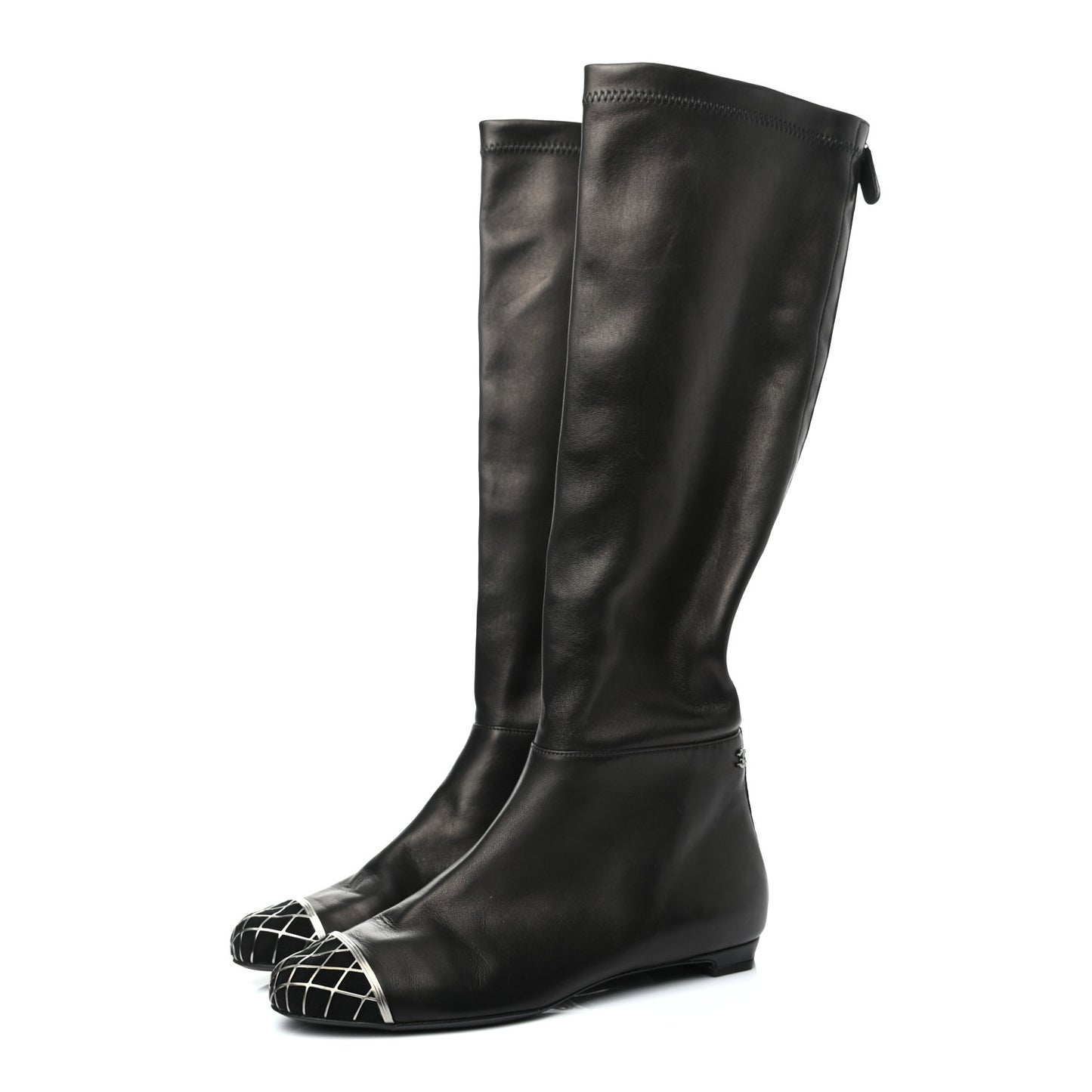 Lambskin Suede Caged Cap Toe High Boots 37.5 Black