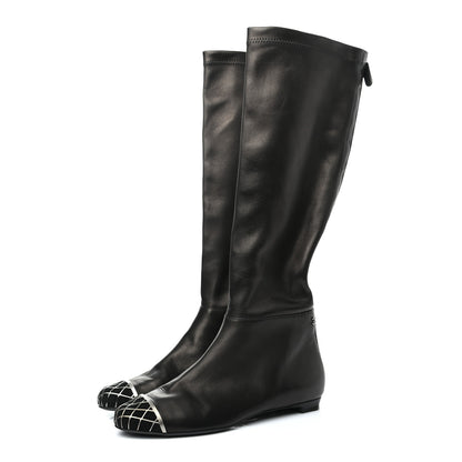 Chanel Lambskin Suede Caged Cap Toe High Boots 37.5 Black 3 of 10