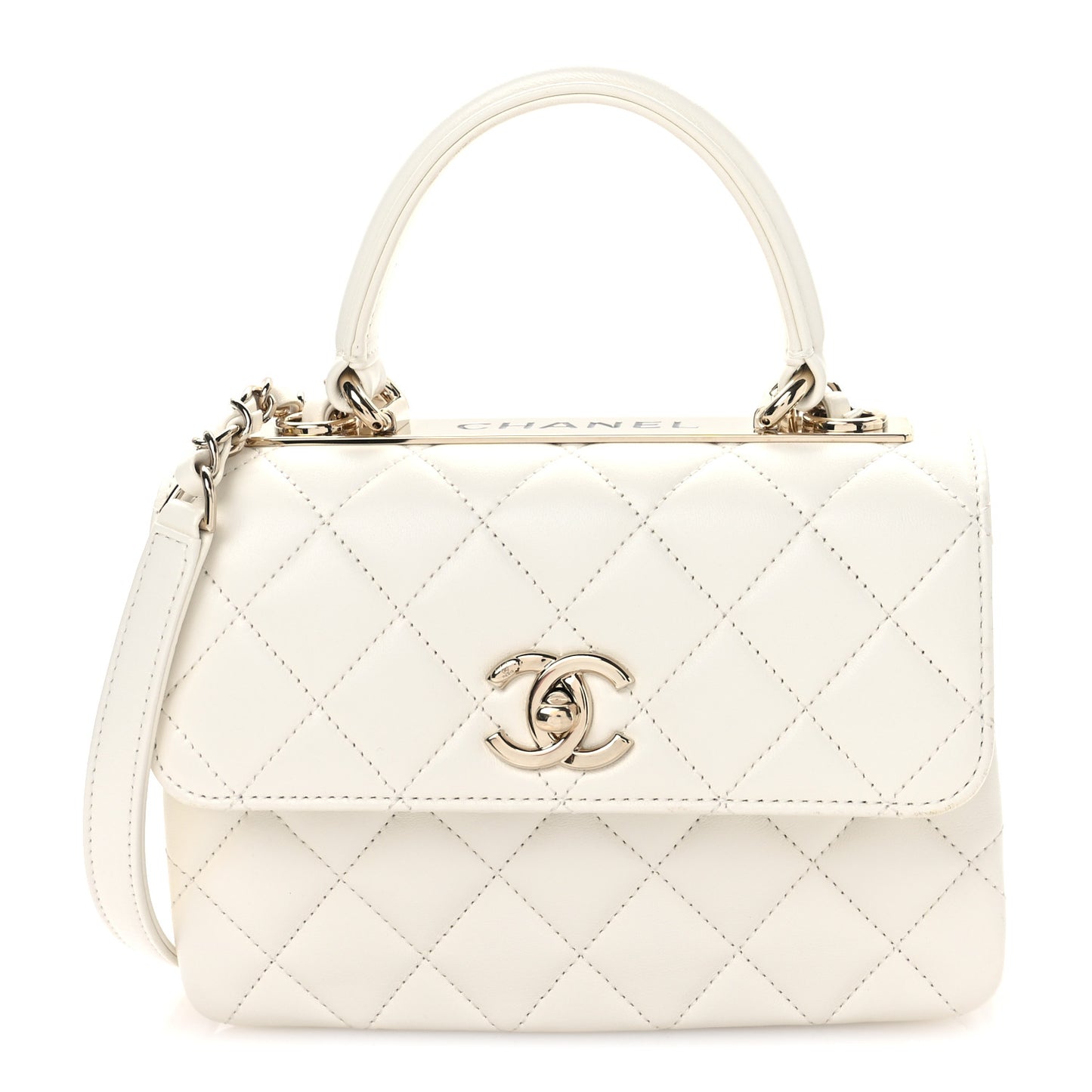 Lambskin Quilted Mini Trendy CC Dual Handle Flap Bag White