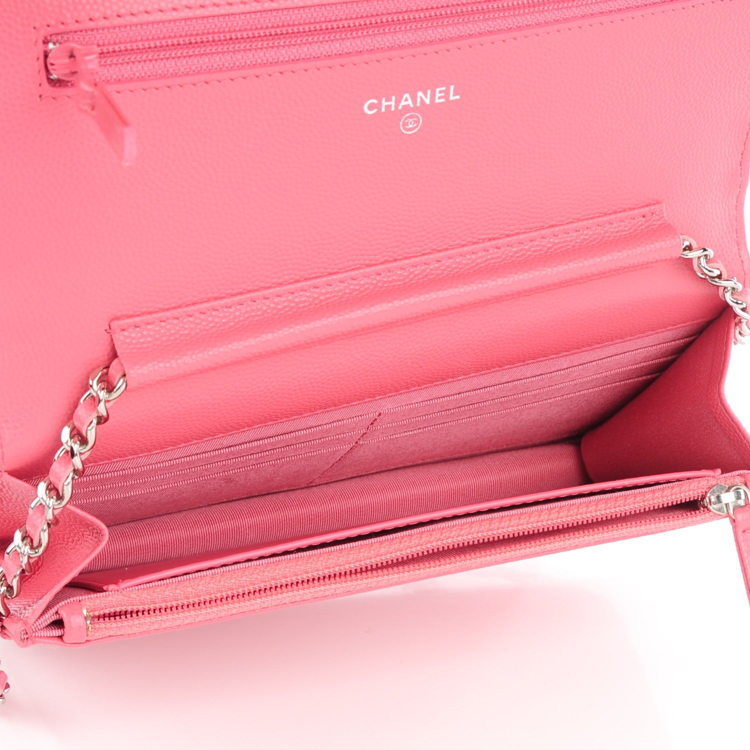 Chanel Caviar Chevron Wallet On Chain WOC Pink 5 of 8
