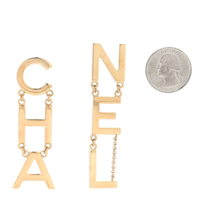 Chanel Metal Cha-Nel Logo Drop Earrings Gold 2 of 6