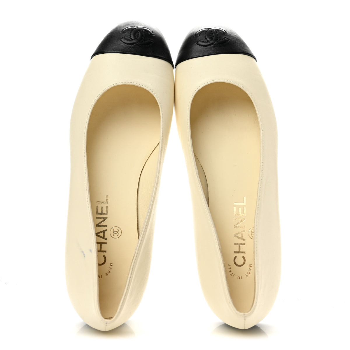 Chanel Lambskin Cap Toe CC Uniform Ballerina Flats 38 Beige Black 2 of 9