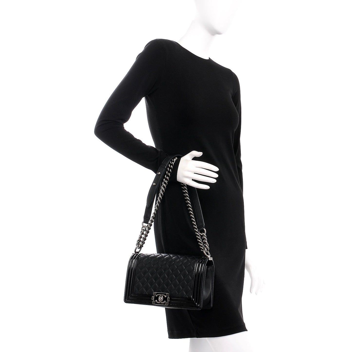 Goatskin Quilted Patent Medium Duo Boy Flap Black