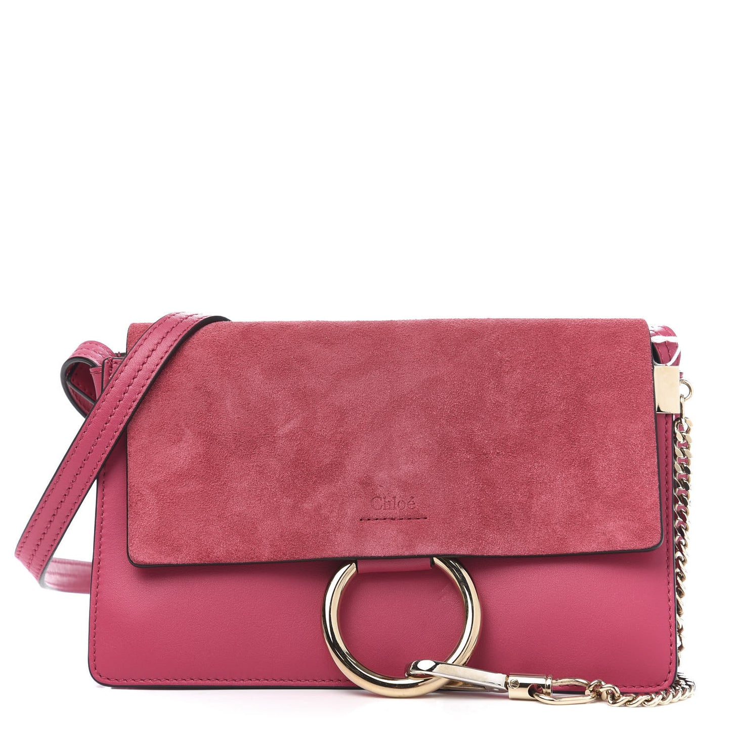 Suede Calfskin Small Faye Shoulder Bag Fuchsia Rose