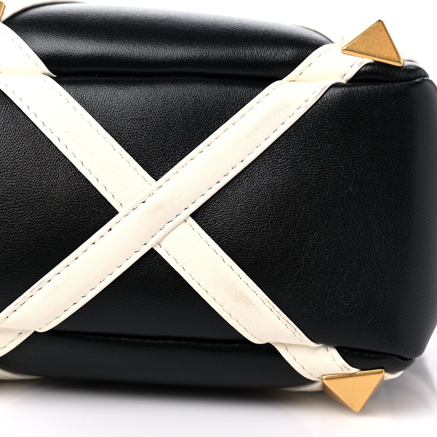 Nappa Large Roman Stud Shoulder Bag Black White