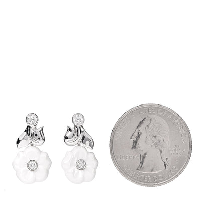 Chanel 18K White Gold Diamond Ceramic Camellia Drop Earrings 2 of 4