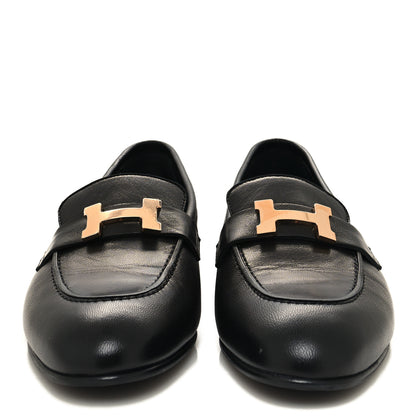 Hermes Goatskin Womens Paris Loafers 38 Black 2 of 10