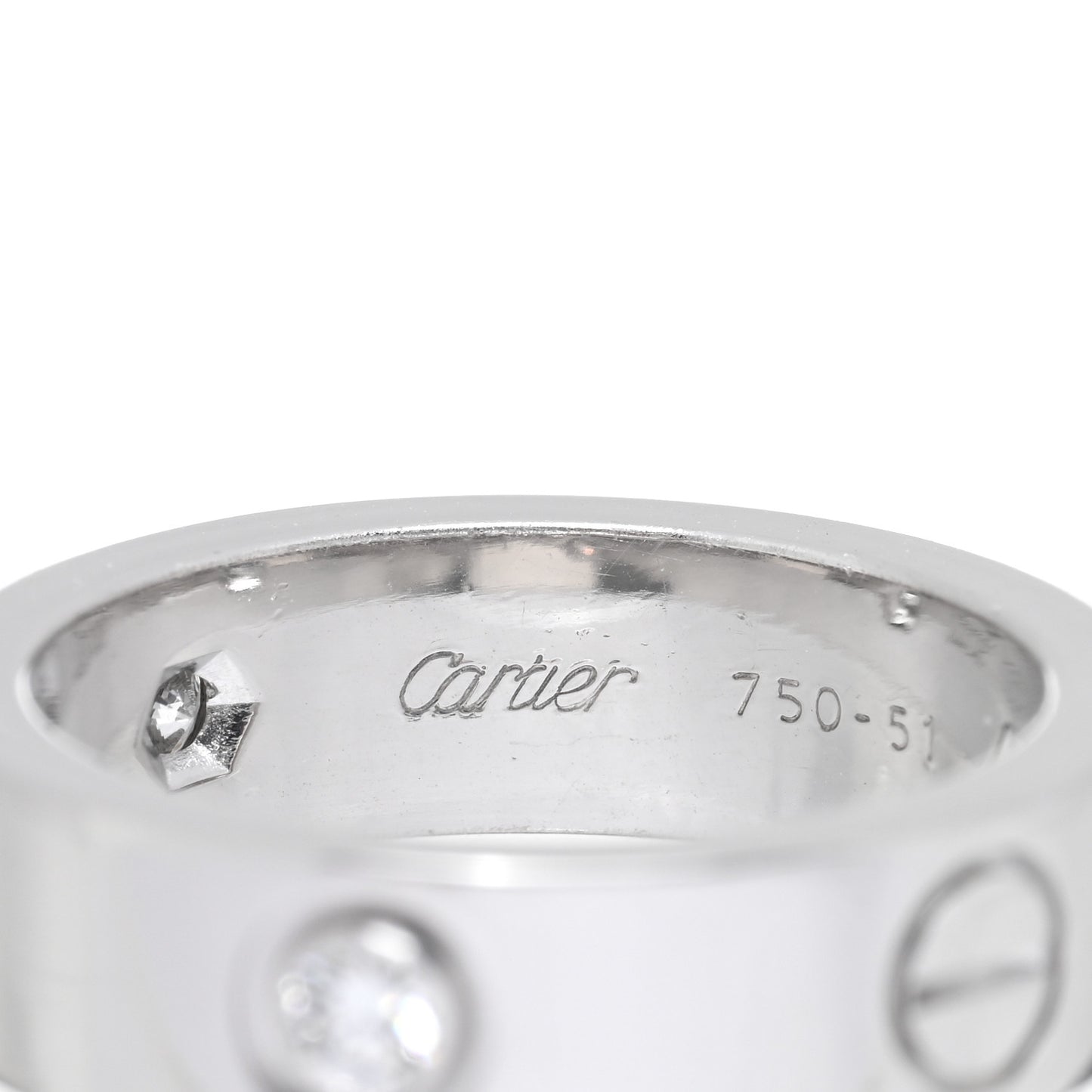 18K White Gold 3 Diamond 5.5mm LOVE Ring 51 5.75