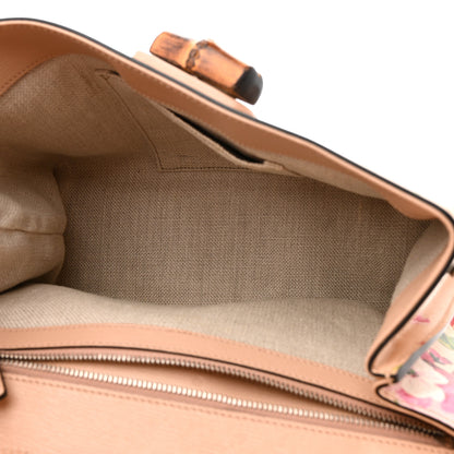 Gucci Shangai Calfskin Blooms Print Small Bamboo Daily Top Handle Bag Pink Apricot Multicolor 5 of 19