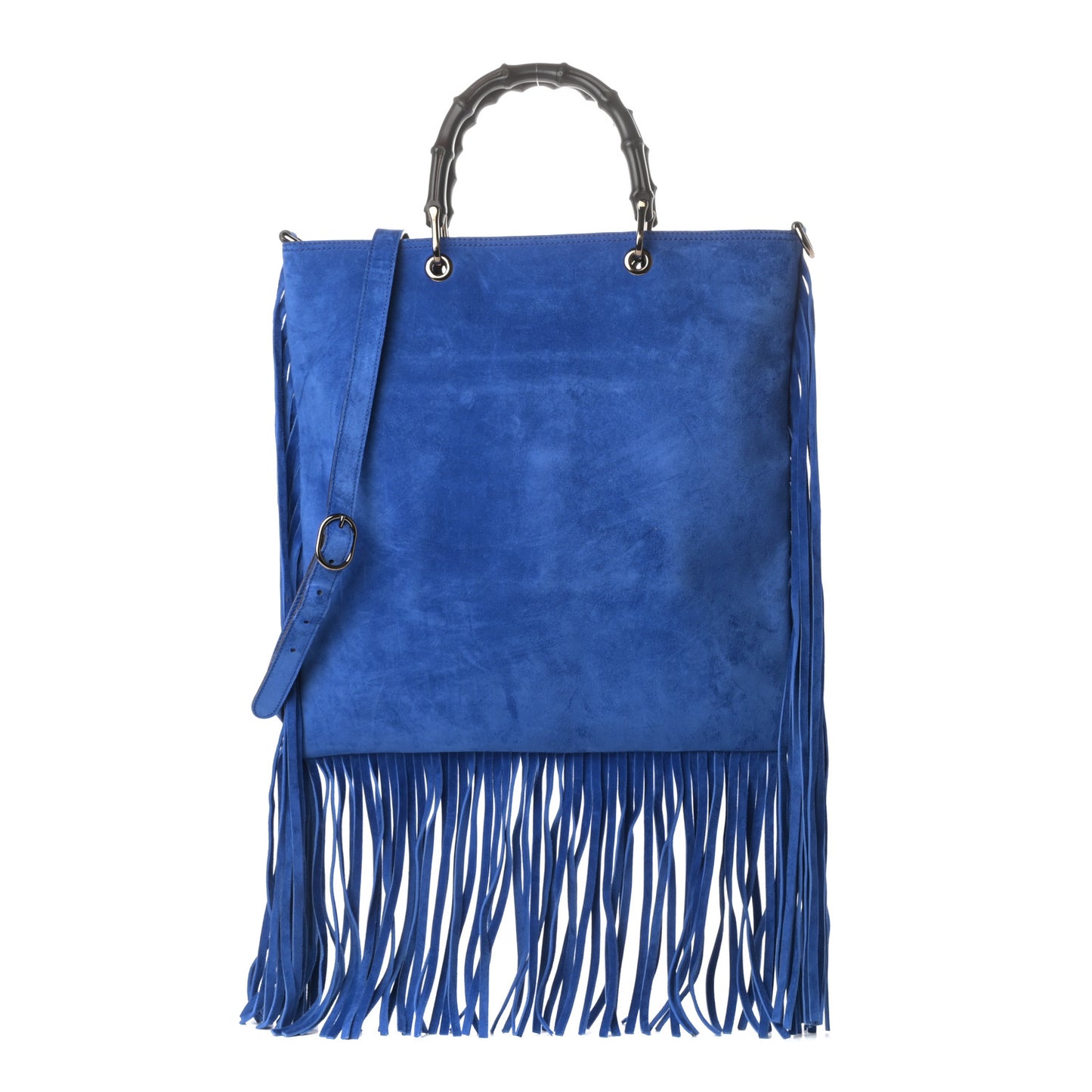 Suede Bamboo Fringe Small Shopper Tote Blue