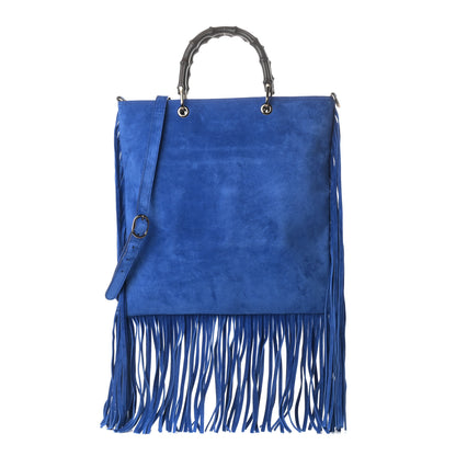 Gucci Suede Bamboo Fringe Small Shopper Tote Blue 1 of 13