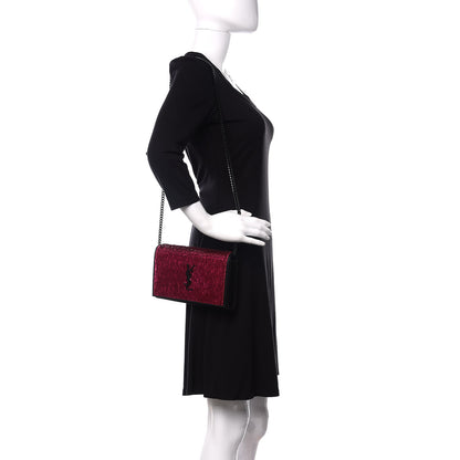 Saint Laurent Sequin Suede Monogram Chain Wallet Fuchsia Black 2 of 10