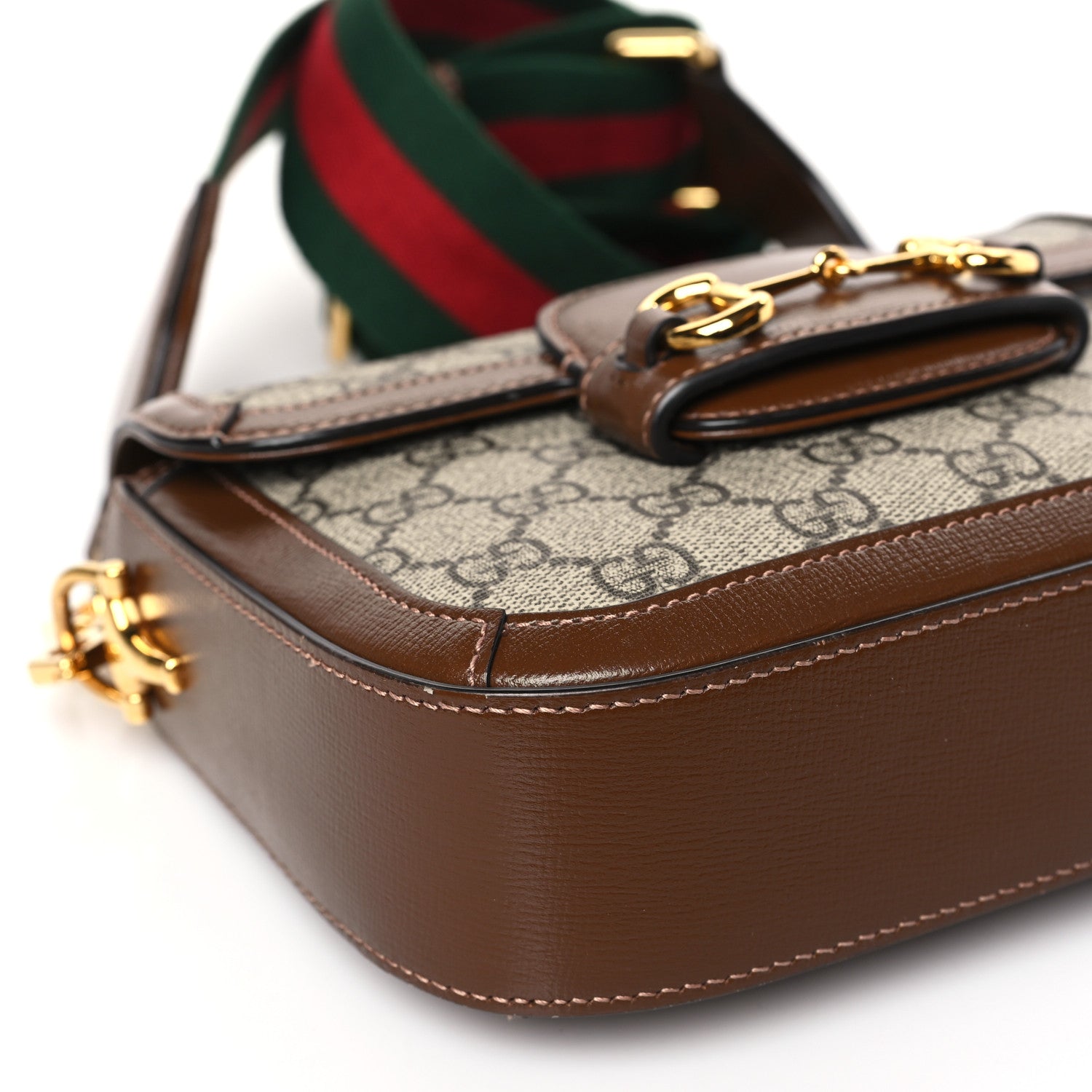 Gucci GG Supreme Monogram Web Mini Horsebit 1955 Shoulder Bag Beige Brown Sugar 8 of 9