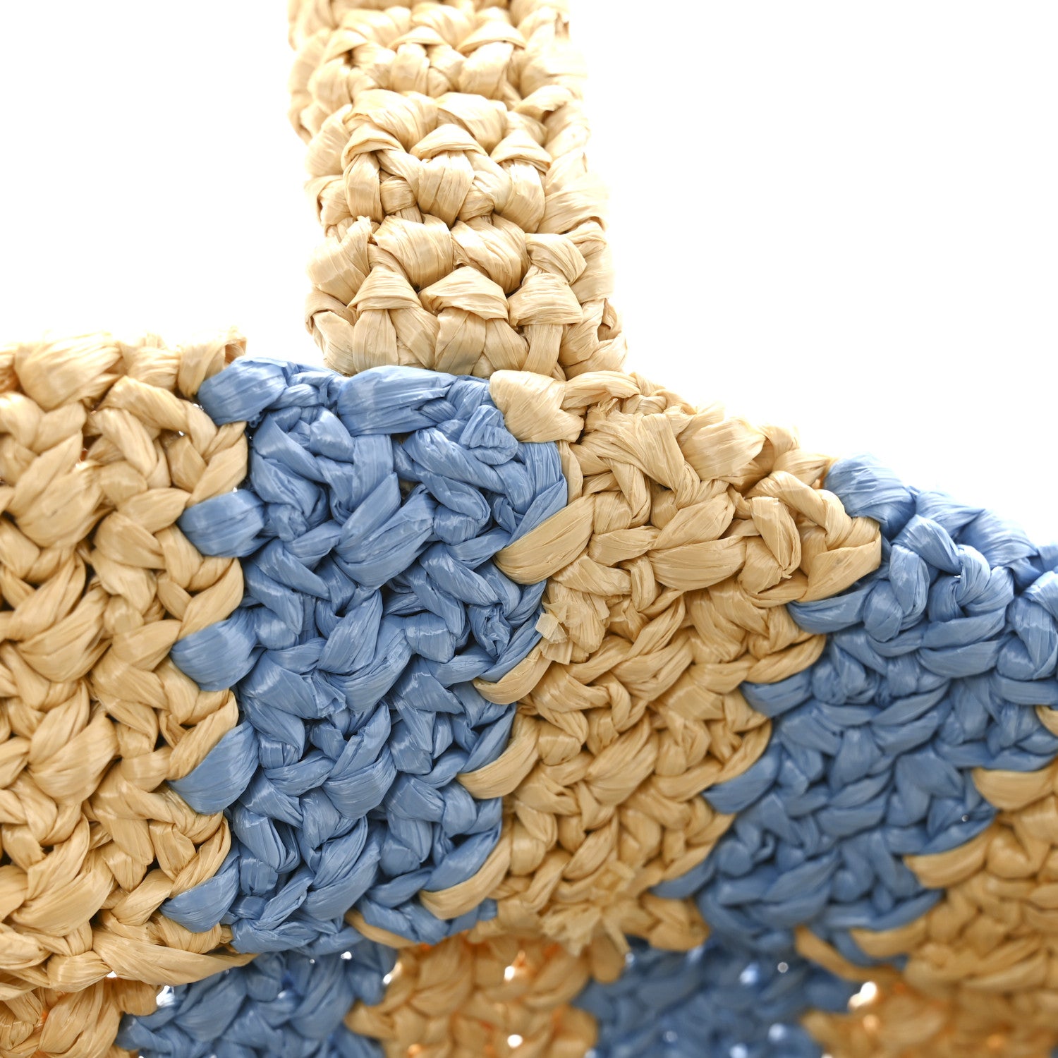 Prada Yarn Raffia Effect Crochet Striped Small Logo Tote Naturale Celeste 10 of 10