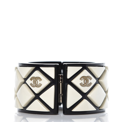 Chanel Resin CC Cuff Golden Black White 3 of 5
