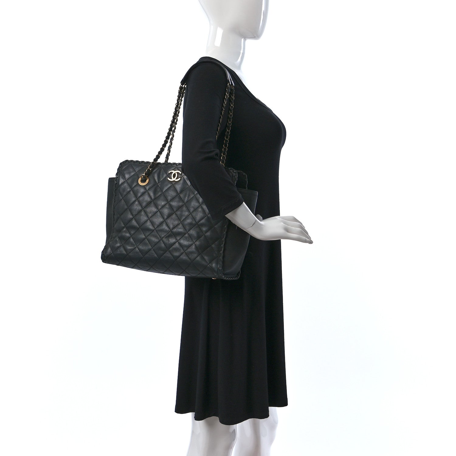 Chanel Iridescent Calfskin Quilted Happy Stitch Shopping Tote Black 2 of 11