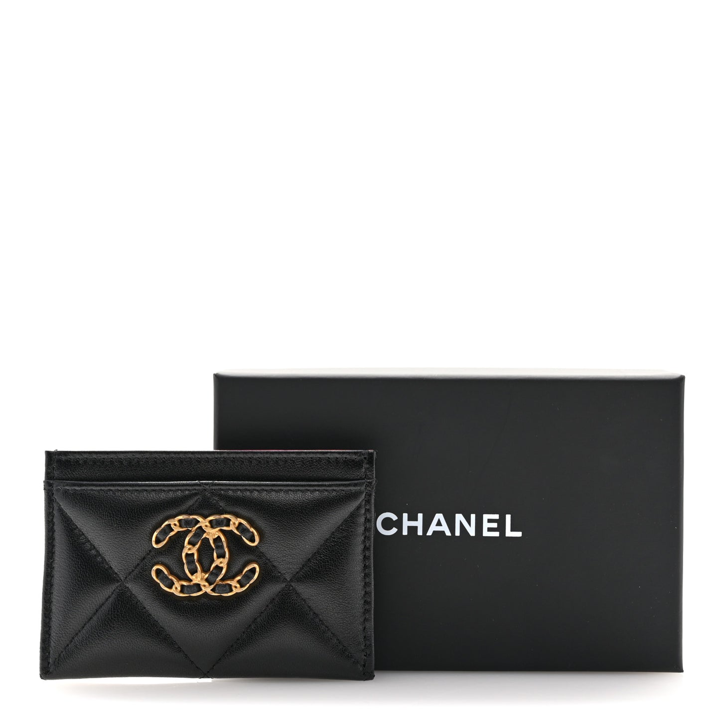 Lambskin Quilted Chanel 19 Card Holder Black