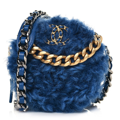 Chanel Shearling Sheepskin Chanel 19 Round Clutch With Chain Blue 1 of 10