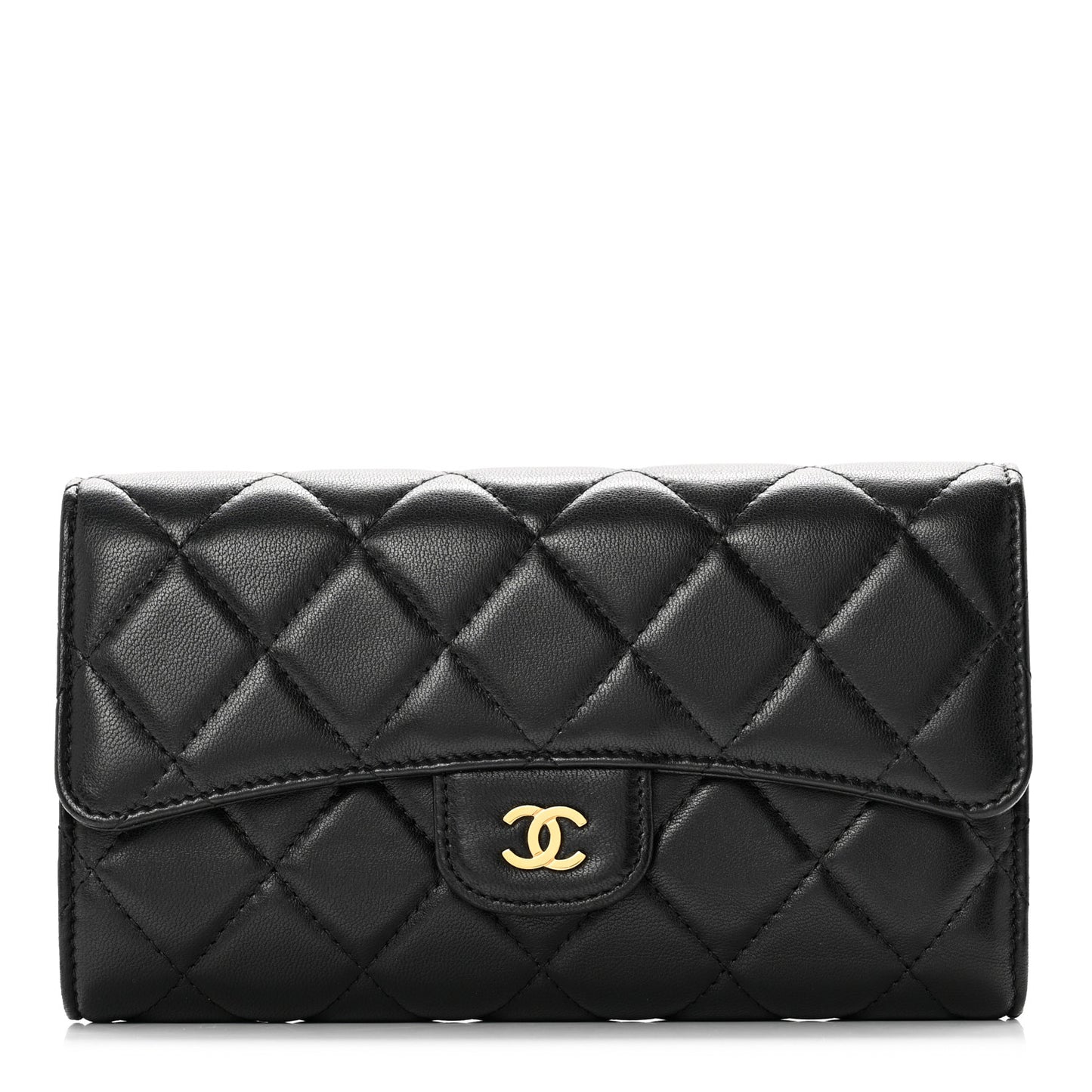 Lambskin Quilted Large Flap Wallet Black
