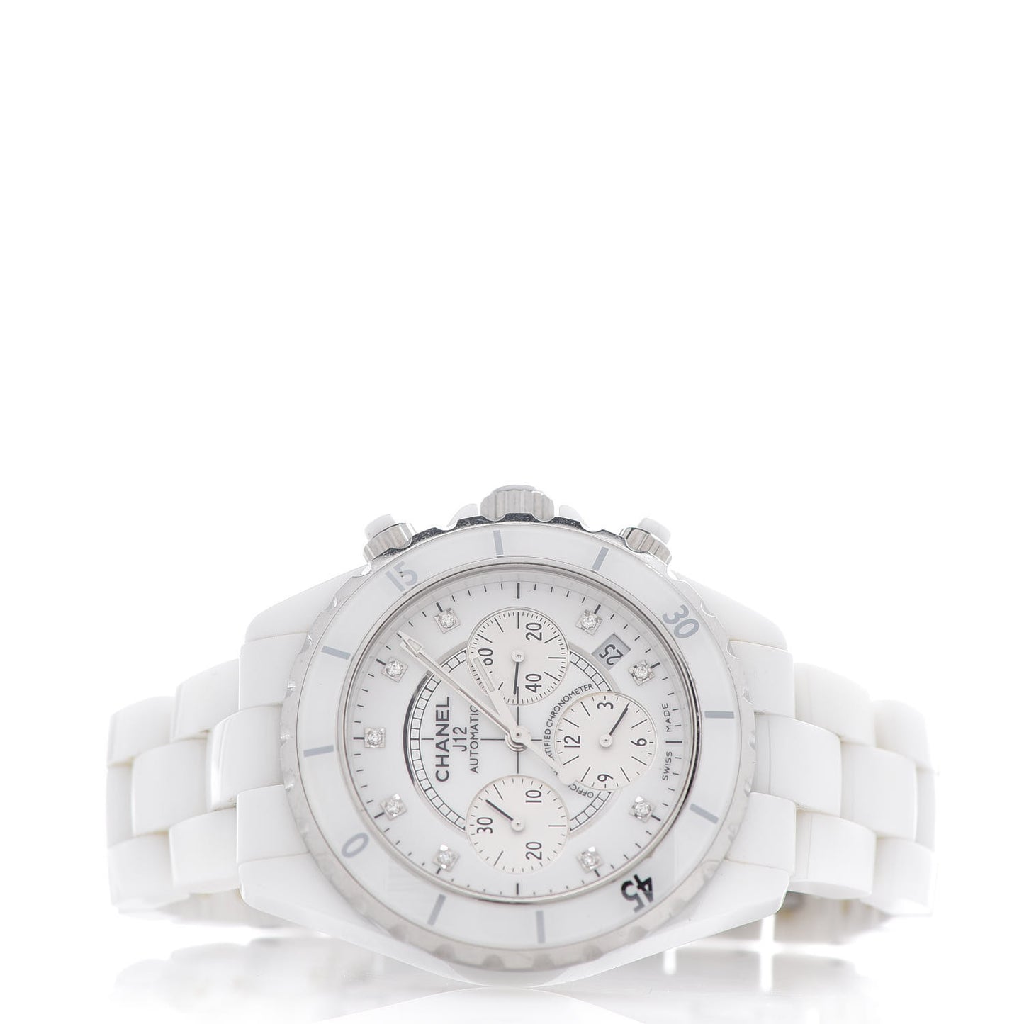 Stainless Steel Ceramic Diamond 41mm J12 Chronograph Automatic Watch White