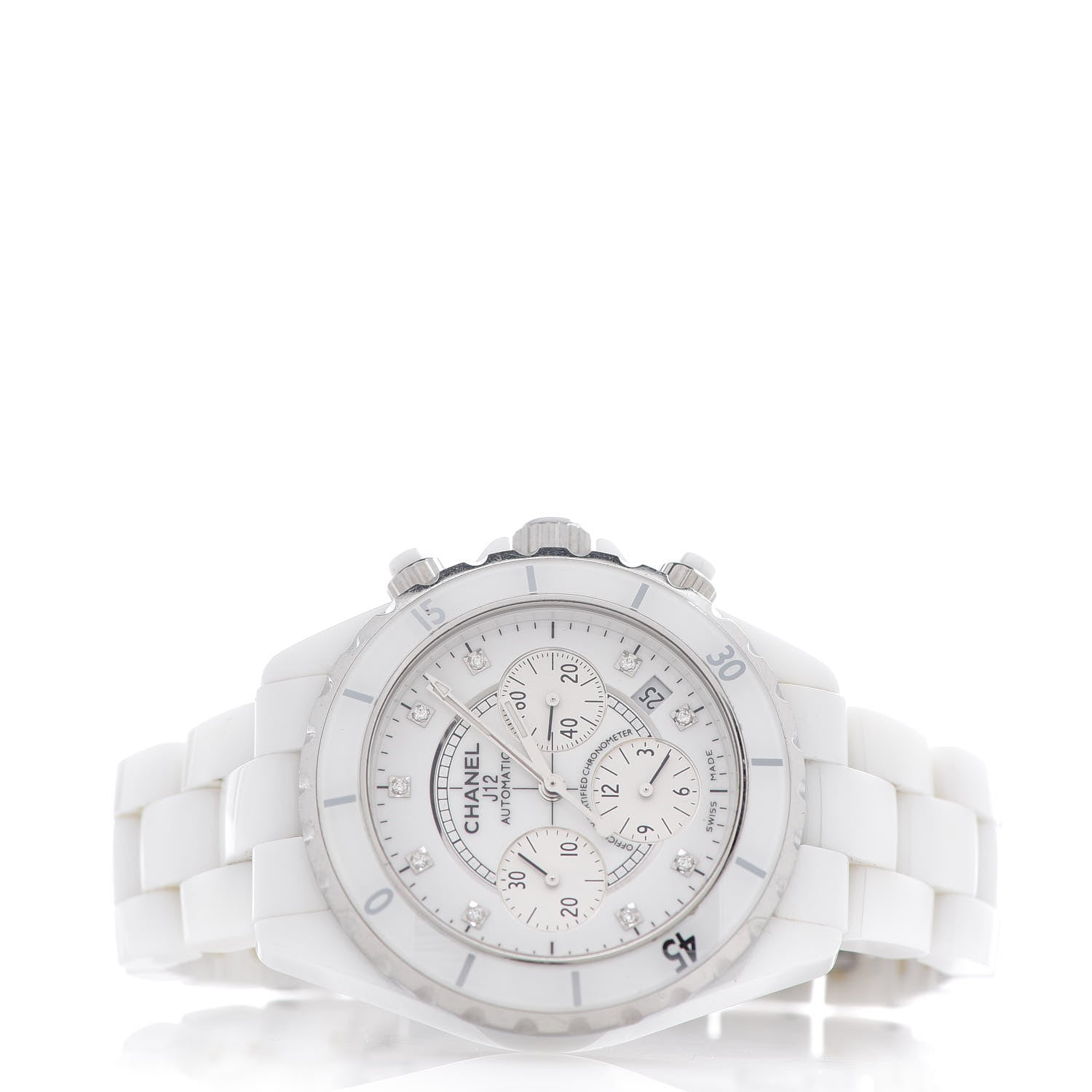 Chanel Stainless Steel Ceramic Diamond 41mm J12 Chronograph Automatic Watch White 3 of 6