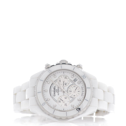 Chanel Stainless Steel Ceramic Diamond 41mm J12 Chronograph Automatic Watch White 3 of 6