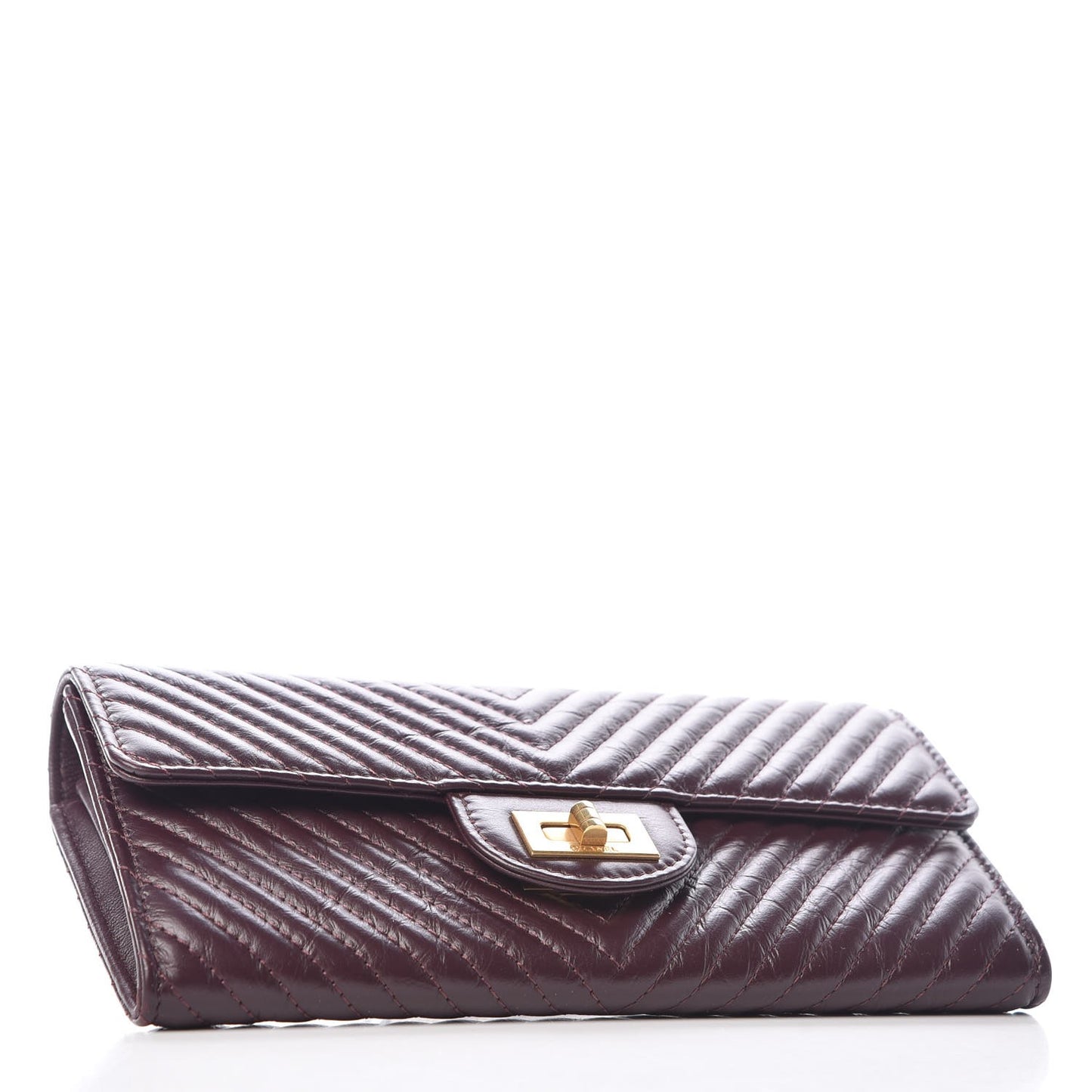 Aged Calfskin Chevron Quilted 2.55 Reissue Flap Wallet Burgundy