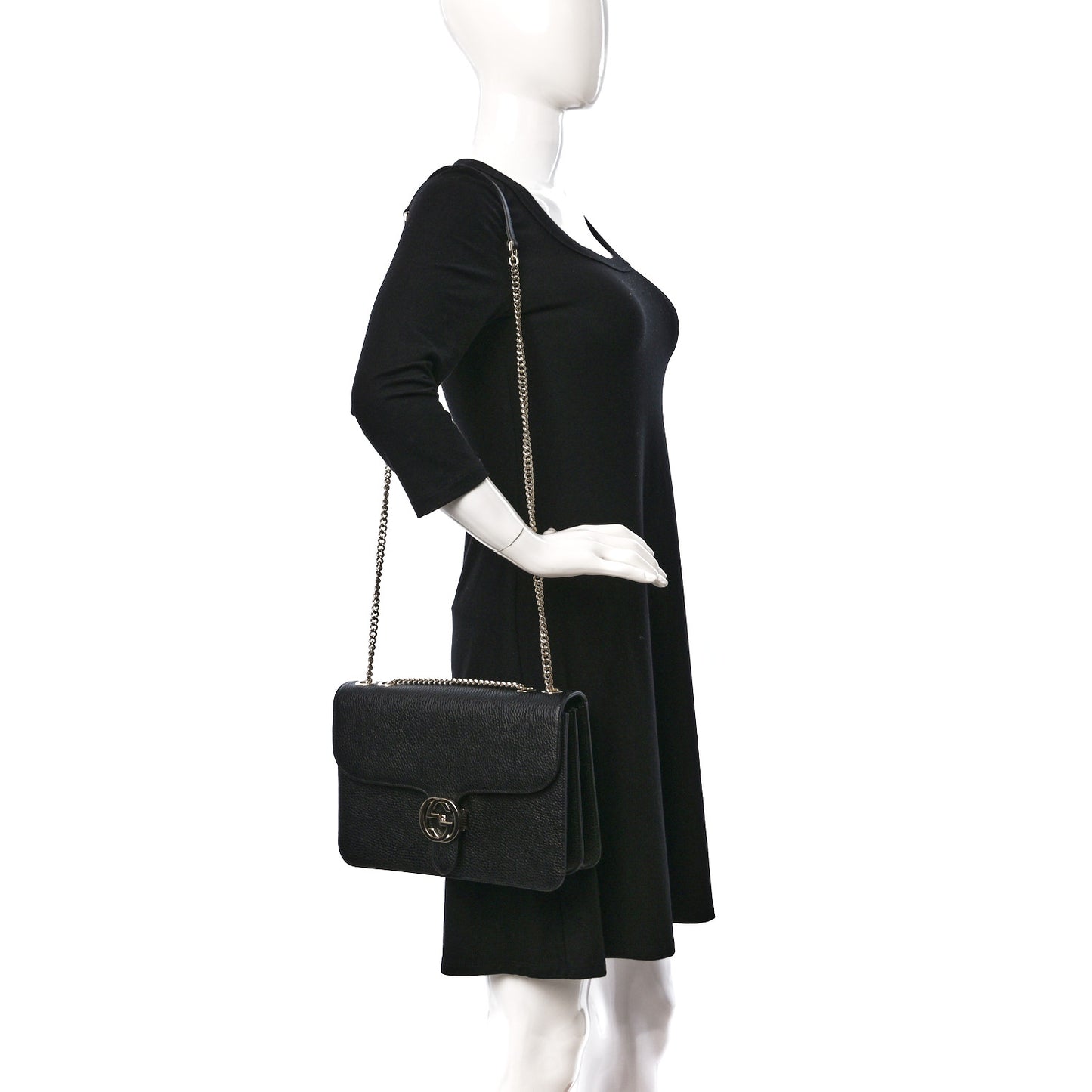 Dollar Calfskin Interlocking G Shoulder Bag Black